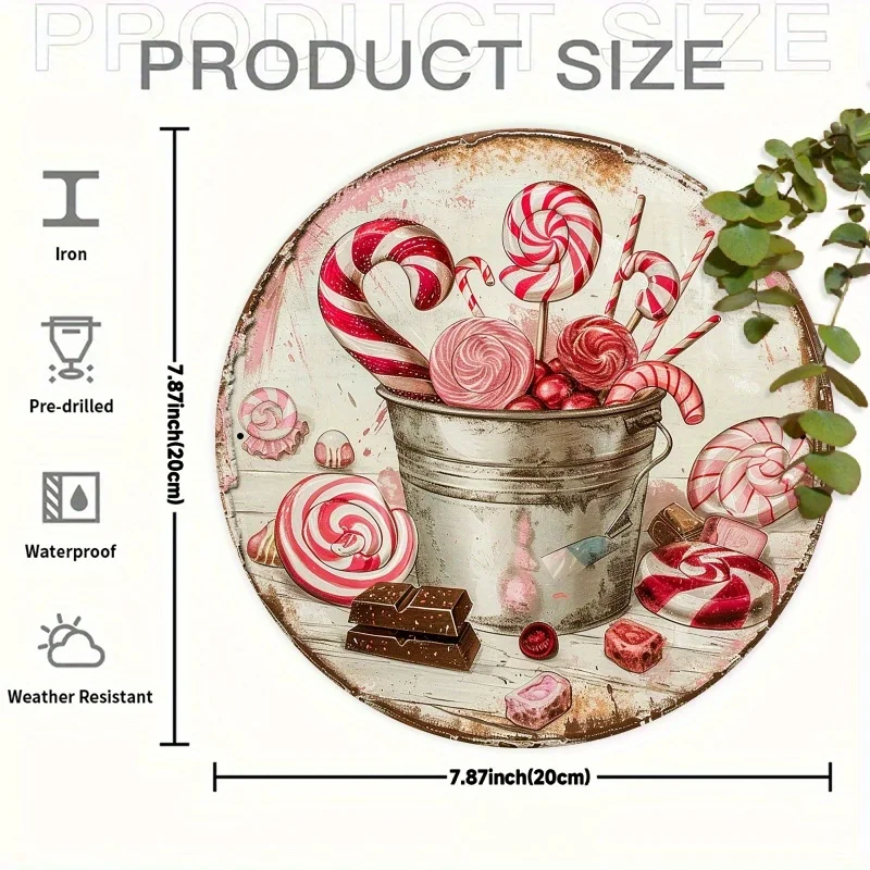 1pc Vintage Candy & Chocolate Metal Wall Art Plaque - 7.87x7.87 Inches Round Iron Sign, Colorful Confectionery Design for Home,