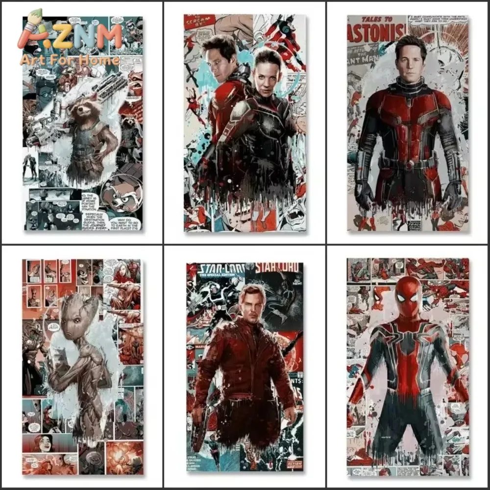 

1 шт. холщовая картина Marvel, постеры и принты в стиле граффити, настенные изображения Disney Spiderman Deadpool, украшение для комнаты, домашний декор