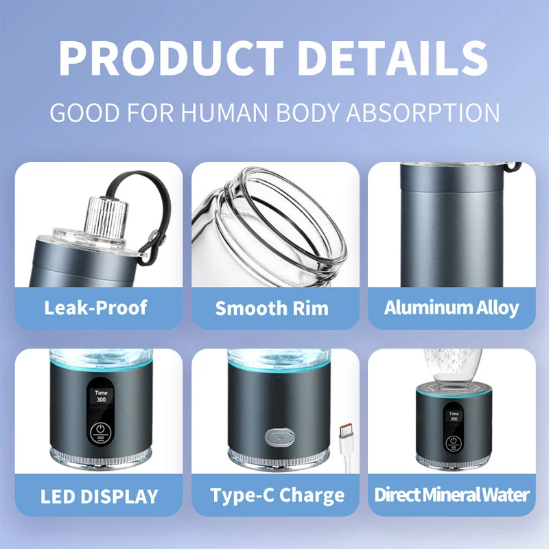 سعر المصنع زجاجة ماء الهيدروجين المحمولة H2 كوب ماء غني SPE PEM آلة ماء الهيدروجين زجاجة مولد المؤين #6