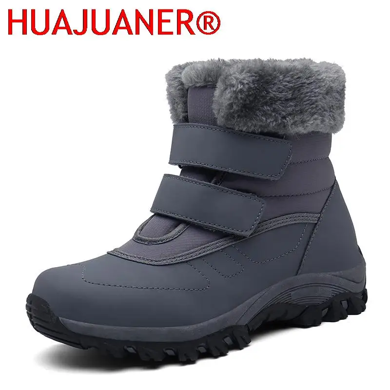 HUAJUANER Winter Woman's Stylish Snow Boots High-top Warm Lined Anti-skid Shoes Outside Casual Slip-on Black Gray Footwear