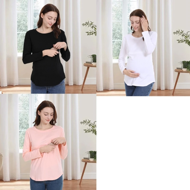 Maternity Nursing Long Sleeve Top for Pregnant Women & Breastfeeding Moms, Neck Zipper Shirt for Daily Wear 15UB