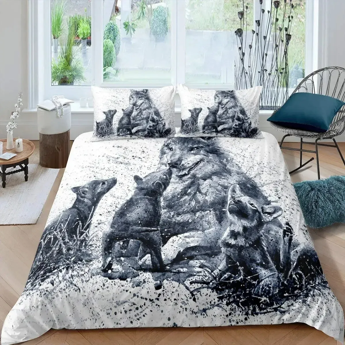 

3D Printed Wolf Bedding Set Wild Snow Wolf Animal Duvet Cover Double Twin Full Queen King Adult Kids Bedclothes Quilt Cover