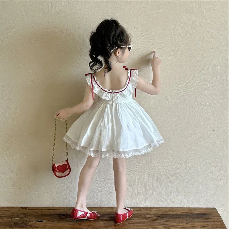 

Girls Summer New Style French Lace Sleeveless Dress Princess Skirt with Hemline Children's Clothing