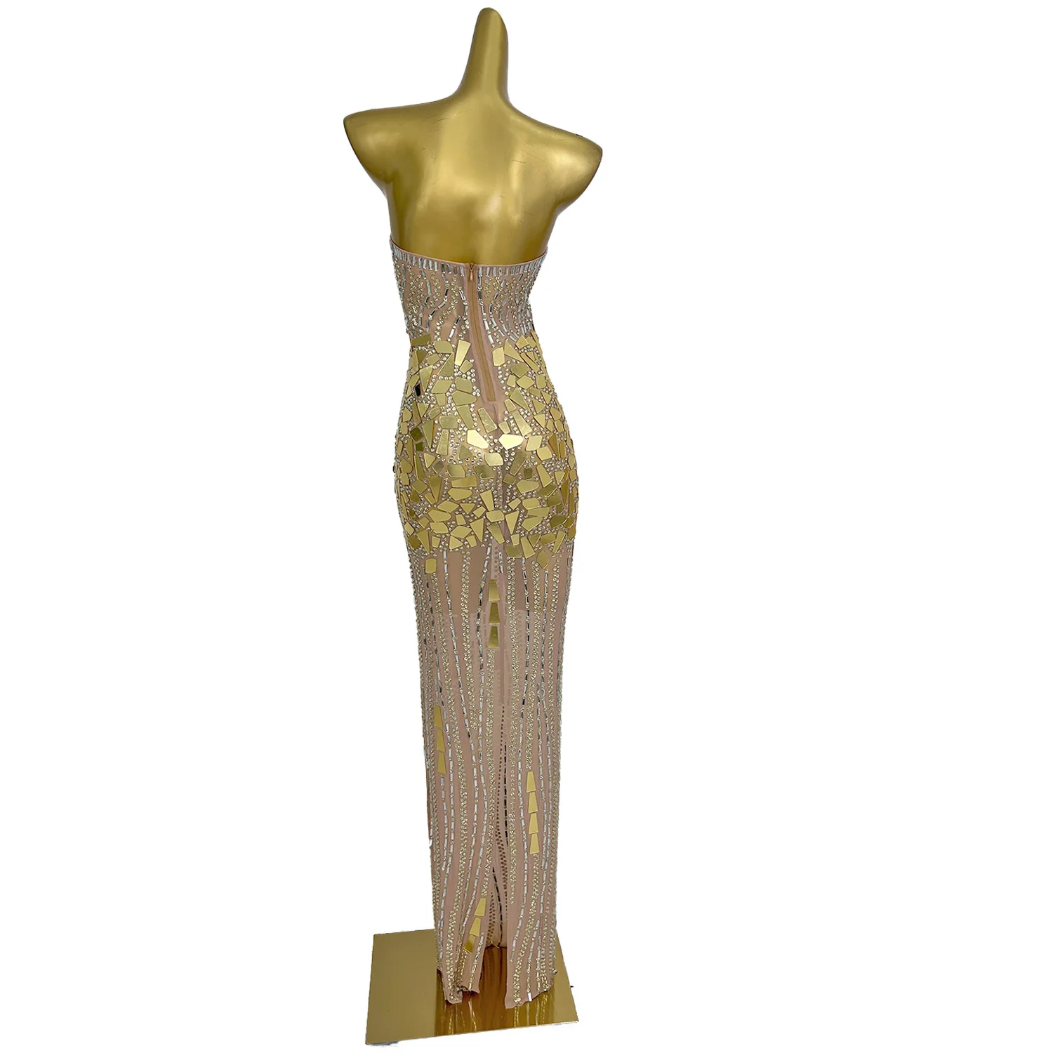 ชุดราตรีเดรสยาวปักเลื่อมและคริสตัลแบบไร้สายสำหรับงานพรอม งานเลี้ยงอาหารค่ำ งานกาล่าดินเนอร์ หรืองานเลี้ยงในคลับ ไซส์ใหญ่สำหรับผู้หญิง