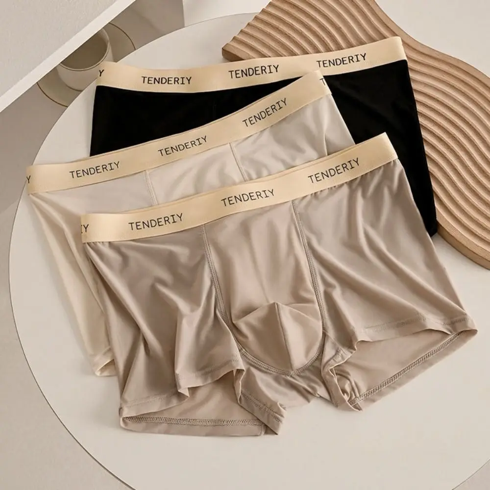 4 pçs respirável carta calcinha de seda gelo meados de cintura cuecas para homens simples fino masculino boxer shorts presentes