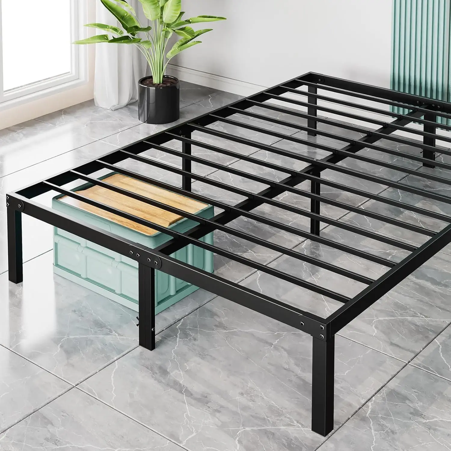 

Queen Bed Frame - Heavy Duty Metal Platform Bed Frames Queen Size With Storage Space Under Frame, No Box Spring Needed, 14 Hes,