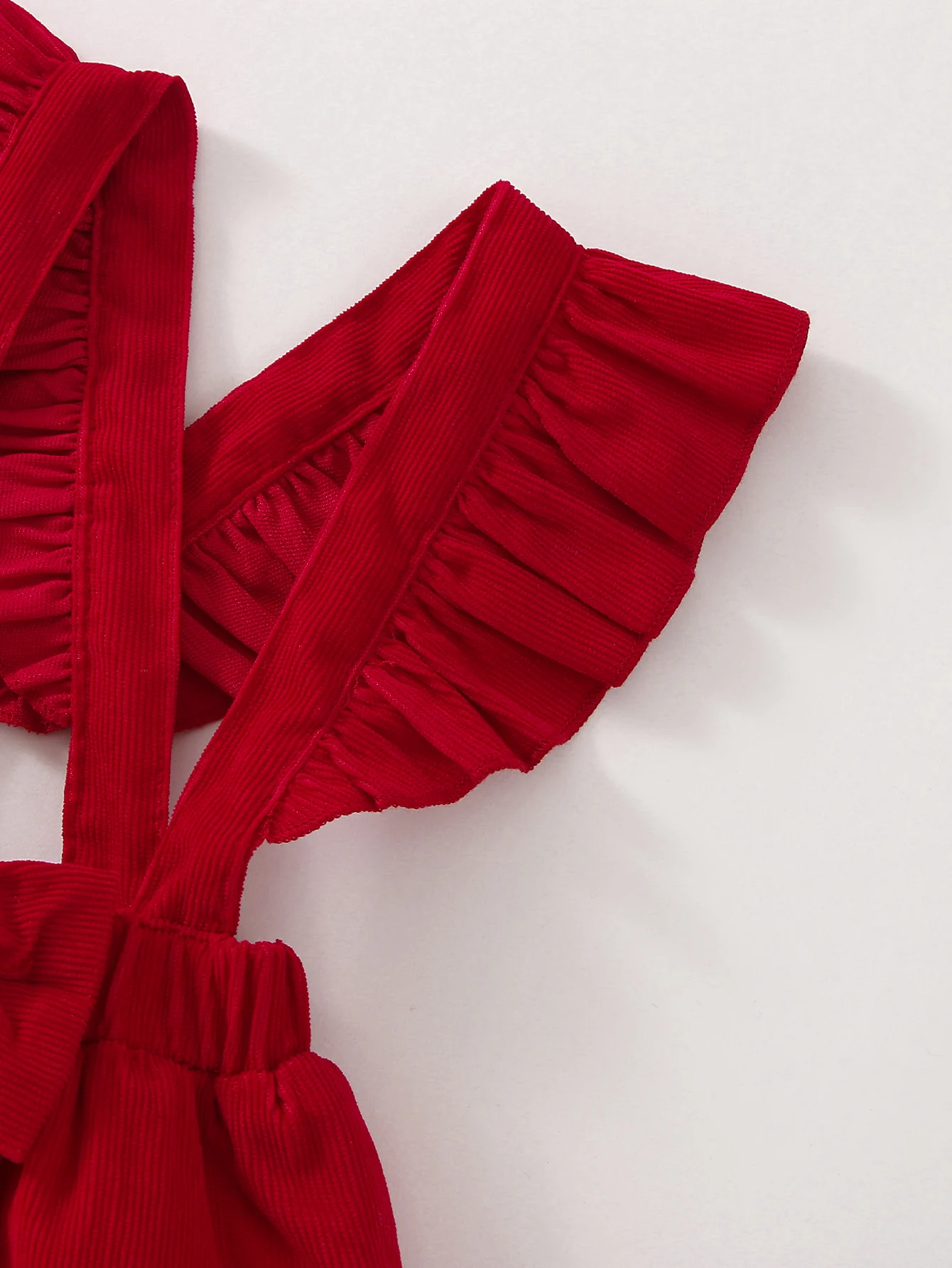 Modisches Lässiges Einfarbiges Kleid mit Schleifendekoration und Schulterriemen für Babymädchen Einteiliges Frühlings- und Herbstkleid – Detail 3