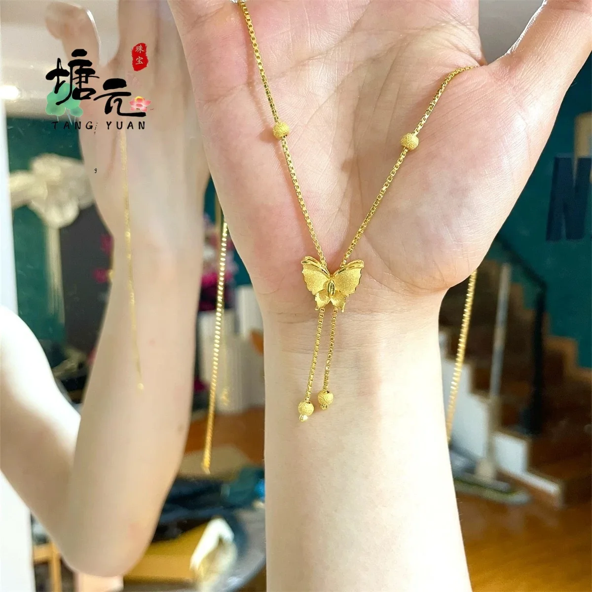 Vietnamese Gold Plated Butterfly Necklace Women Fashion Luxury Tassel Pendant Long Lasting Non Fading Luck Fortune Blessing Wish