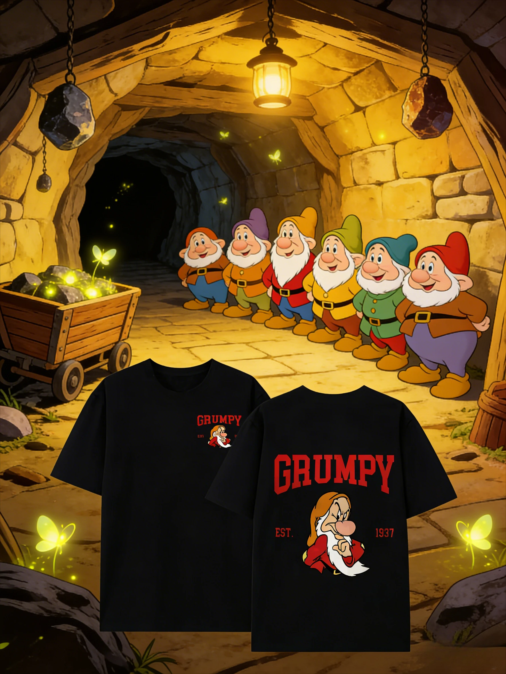 

2025-26, летняя футболка из чистого хлопка с принтом Seven Dwarfs Disney, модная, свободная и повседневная с короткими рукавами, Unisplift