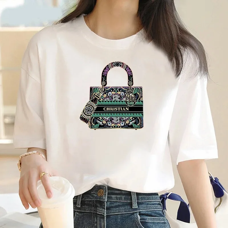 2024 Fashion bag printed women T-shirt Women round neck casual short sleeve T-shirt Harajuku Street Y2KT T-shirt top clothing