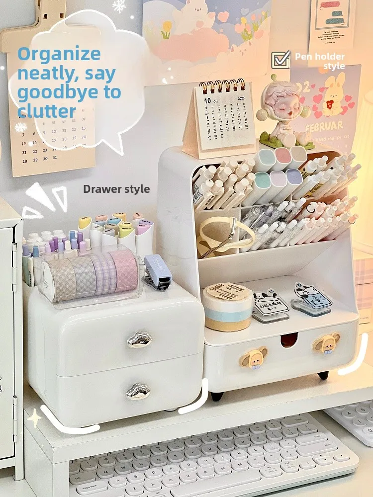 

Simple Cr-Colored Desktop Organizer Box Der Sle Multi-Layer Angle Mouth Storage Box Cosmetic Bru Stationery Pen Holder