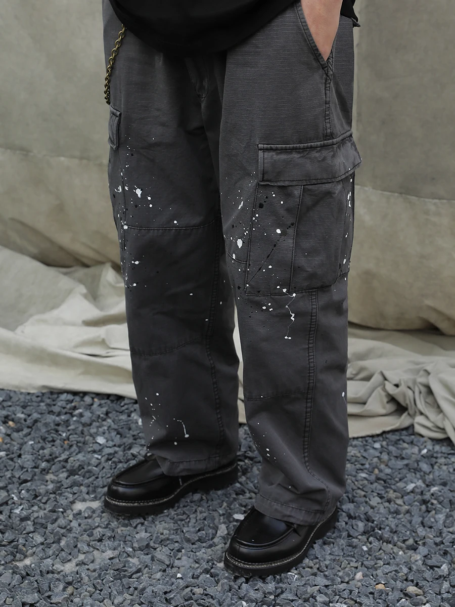

Unblank RIPSTOP BDU Waed Handmade Ink ket Loose Casual Pants Japanese Sle Workwear Youth Faion Spring Autumn Winter