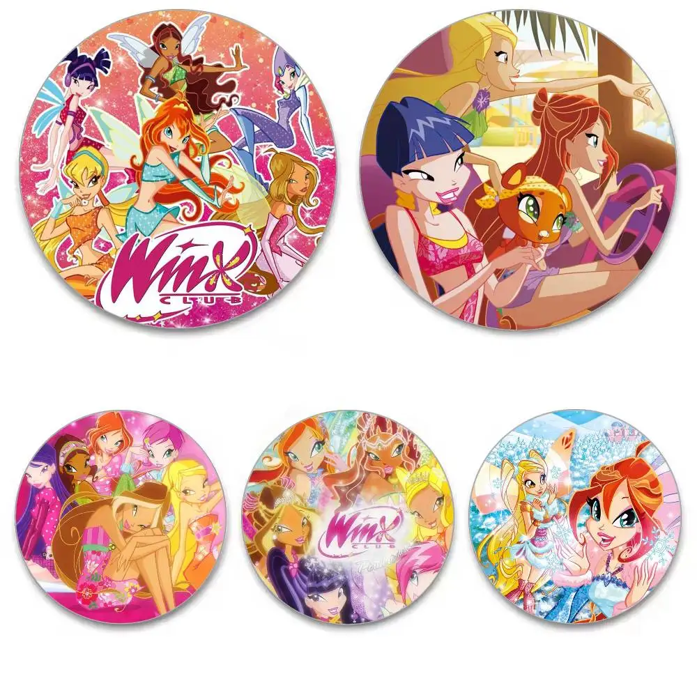 G-Girl Winx Catoon شارات أنيمي شارة ليزر مستديرة الكرتون بروش الملابس على ظهره اكسسوارات التلبيب