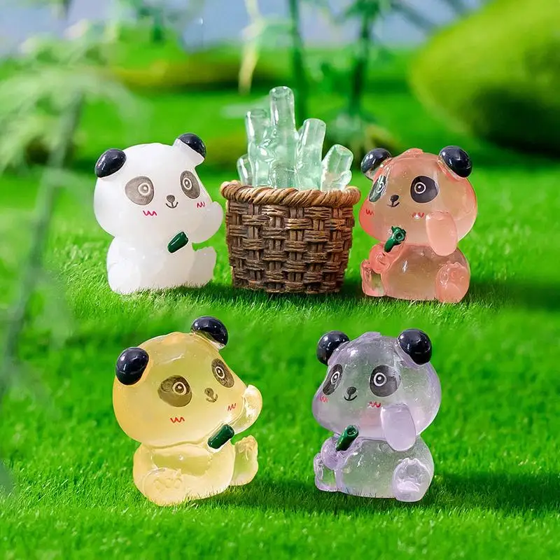 Mini figuras de resina brillantes de Panda, No se decolora, paisajes en miniatura decorativos impermeables para escritorio, estante de casa de muñecas