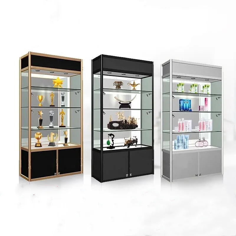 

Custom modern LED light jewelry shop vitrine cabinets jewelry store cosmetic glass display showcase