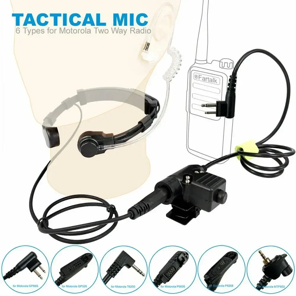 Microphone à gorge tactique, Tube d'air, casque pour Motorola Icom Yaesu Kenwood HYT Radio U94, clé PTT, écouteur unique