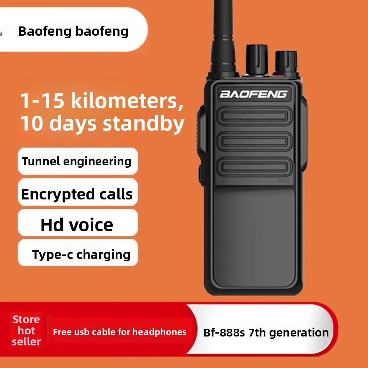 Baofeng BF-888S Civilian Walkie Talkie High Power Long Distance Wireless Handheld for Construction & Outdoor