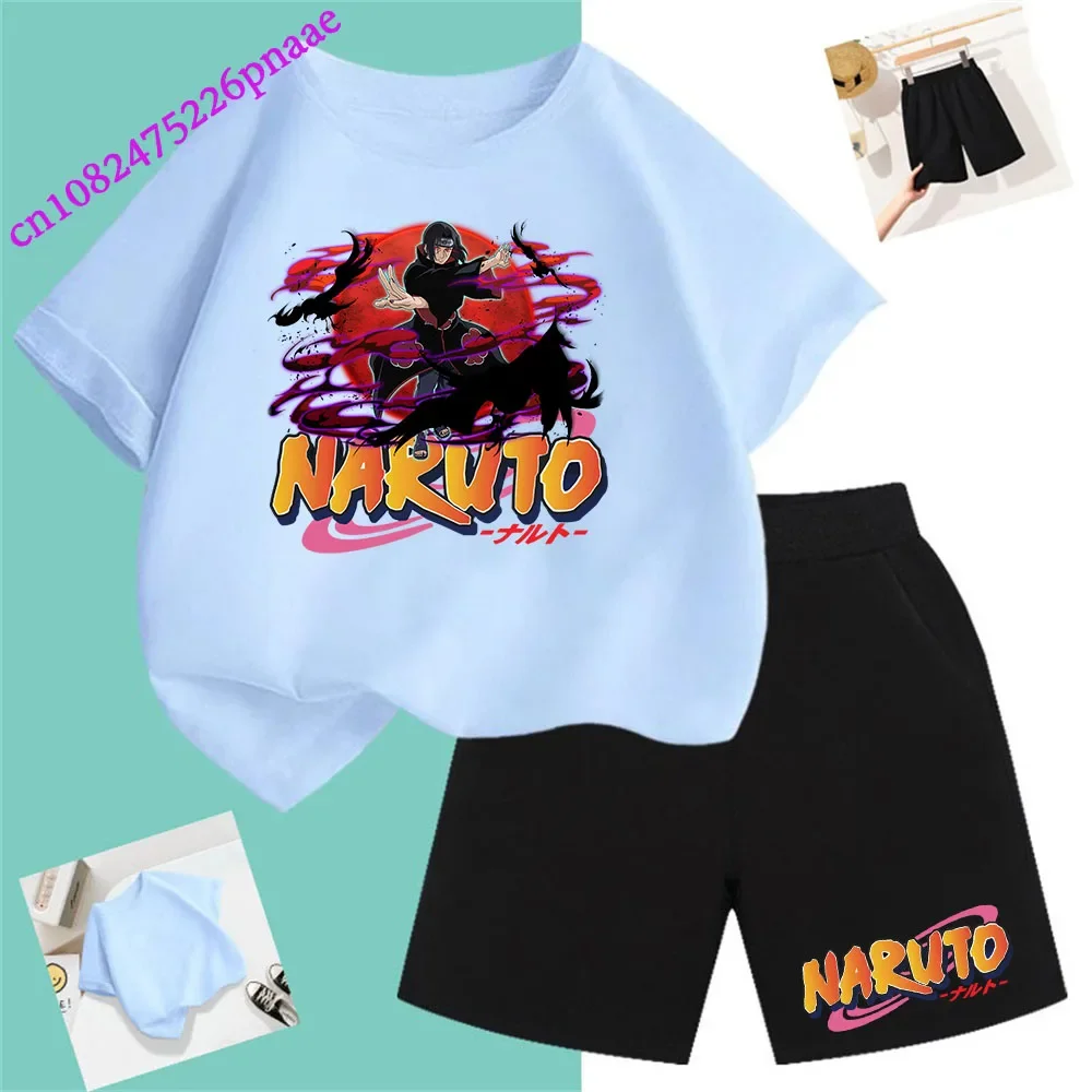 Naruto t shirt Fashion Summer Dress 2024 Short Kid T-shirt Baby Tee Sets Fashion Casual O-neck Breathable Kawaii T Shirt Shorts