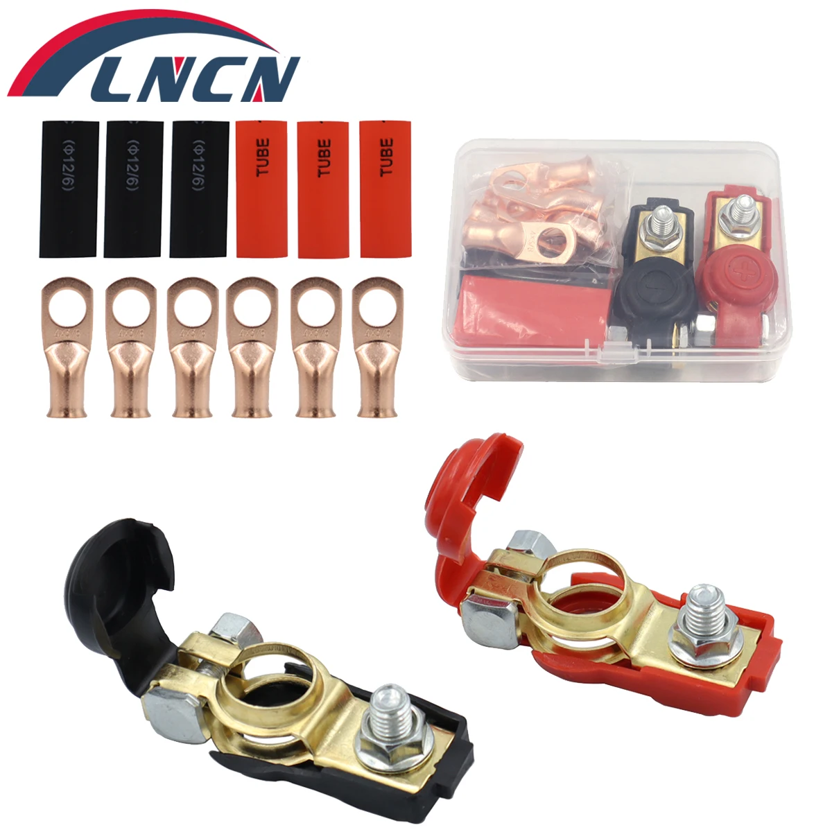 Car Auto Quick Release Battery Terminal Connector Clamps and 6 Pcs Wire Lugs Negative and Positive Top Post Copper Connectors