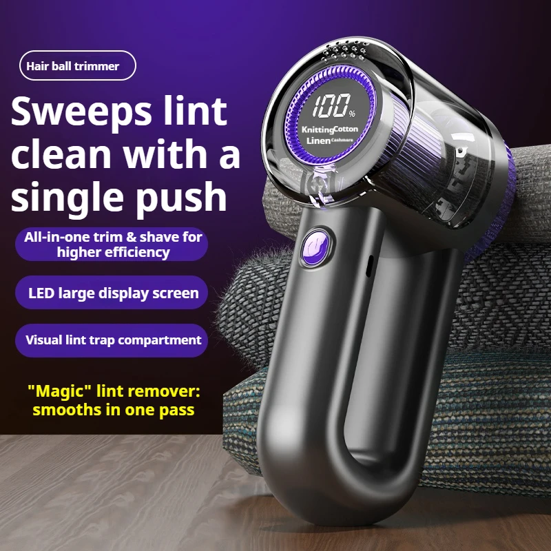New Digital Display Lint Remover, 6‑Blade Carbon Steel Blades Type‑C Fast Charging for Sweaters, Linen & Various Fabrics