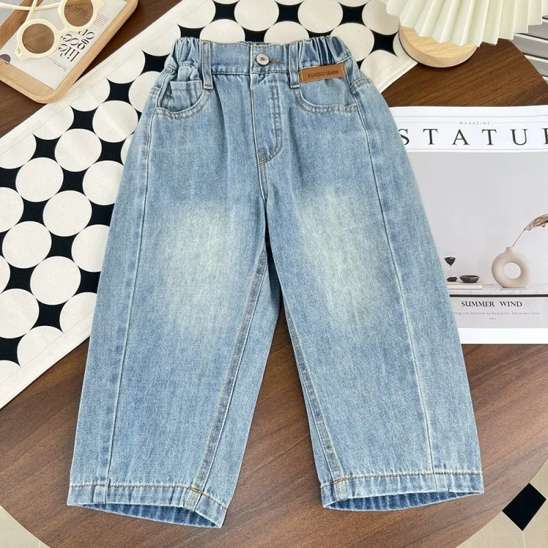 

Girls and Boys Solid Color Autumn Jeans 2026 New Products for Men and Women Fashion Versatile Loose Straight Pants 2-12 Years Ol