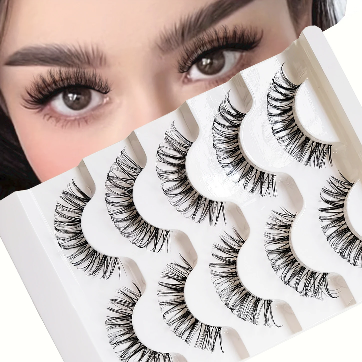 Transparent stem fluffy and curly DH striped eyelashes -5 pairs, it is a cross thick eyelash that makes the eyes more lively