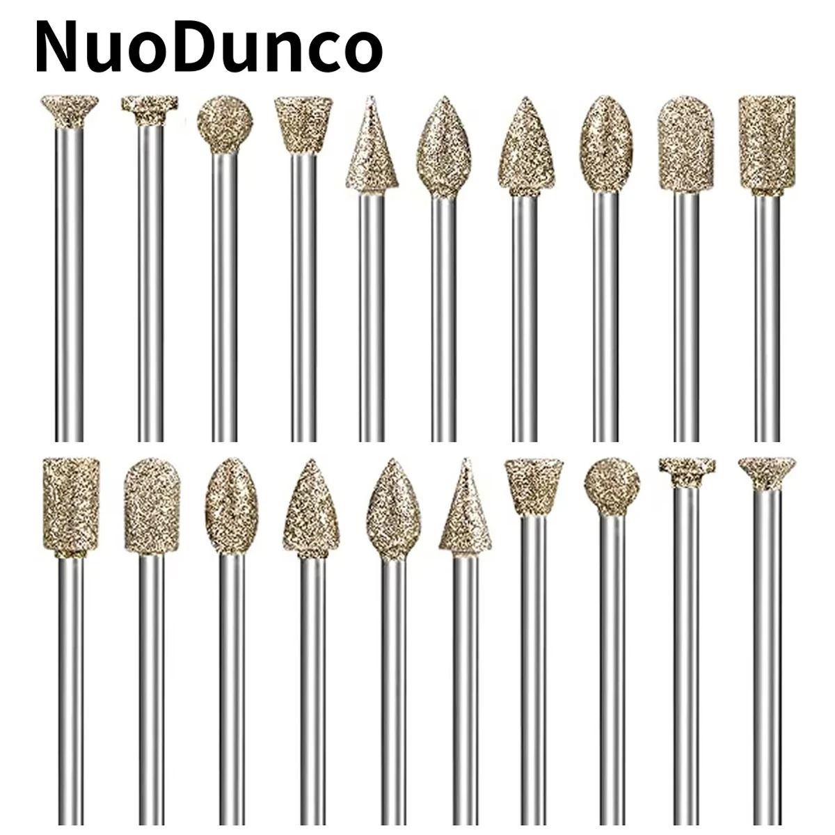 20Pcs Mini Drill Burrs Bit Set Dremel Accessories Diamond Grinding Heads for Stone Glass Jade Carving & Grinding with 3mm Shank