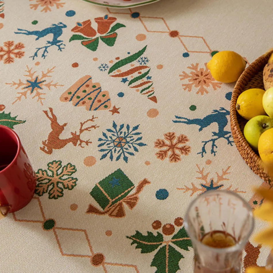 Mantel navideño rectangular con diseño de árbol animado para mesa - imagen 4