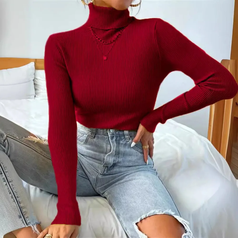 Новый европейский и американский женский свитер с высоким воротником, пуловер, вязаный топ