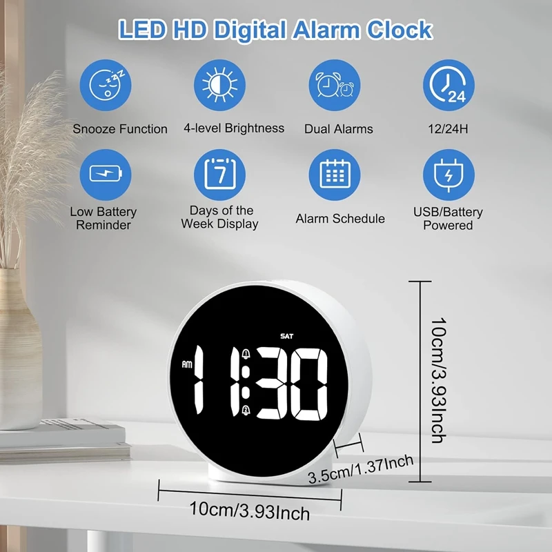 Alarm Clock Digital Travel Alarm Clocks Bedside Battery Mains Powered Dual Loud Alarms For Heavy Sleepers Clock White Durable