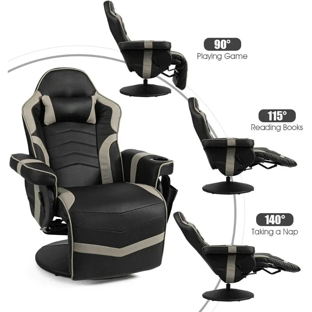 Massage office chair with rotating adjustable high backrest and footstool, with cup holder and side pockets  GM