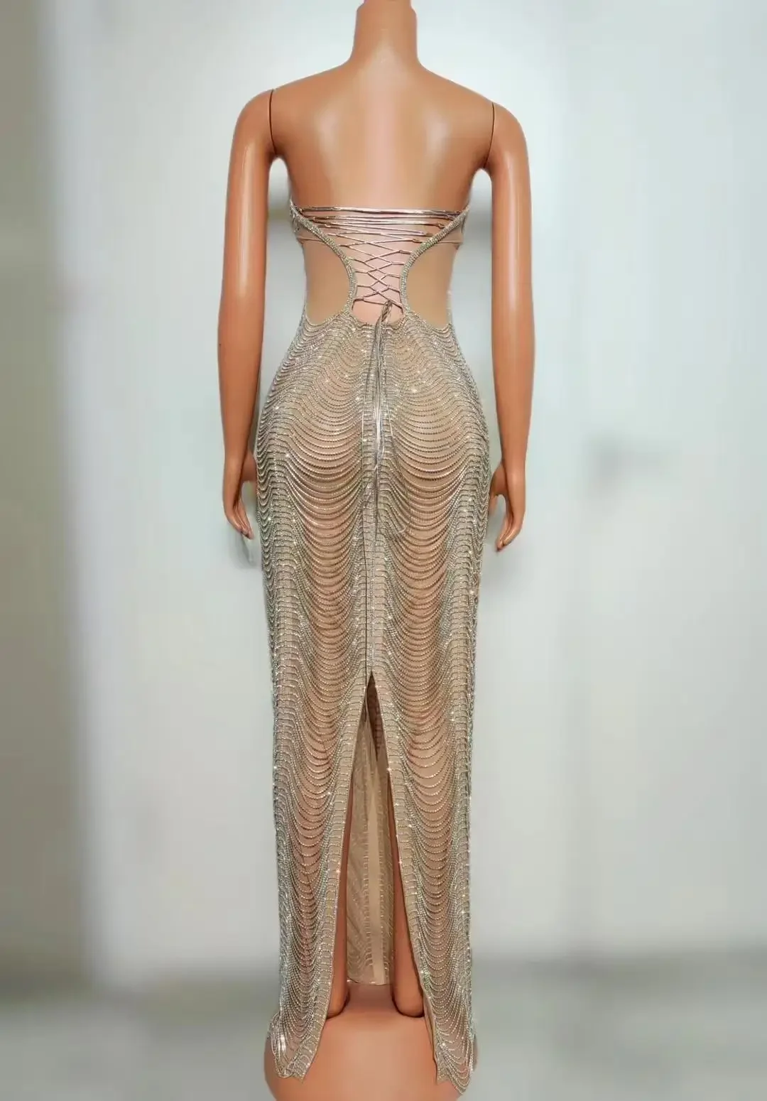 Vestido de cumpleaños con diamantes, sin mangas, ajustado, con hombros descubiertos, cadena de cristales, vestido largo hasta el suelo, vestido de fiesta elegante