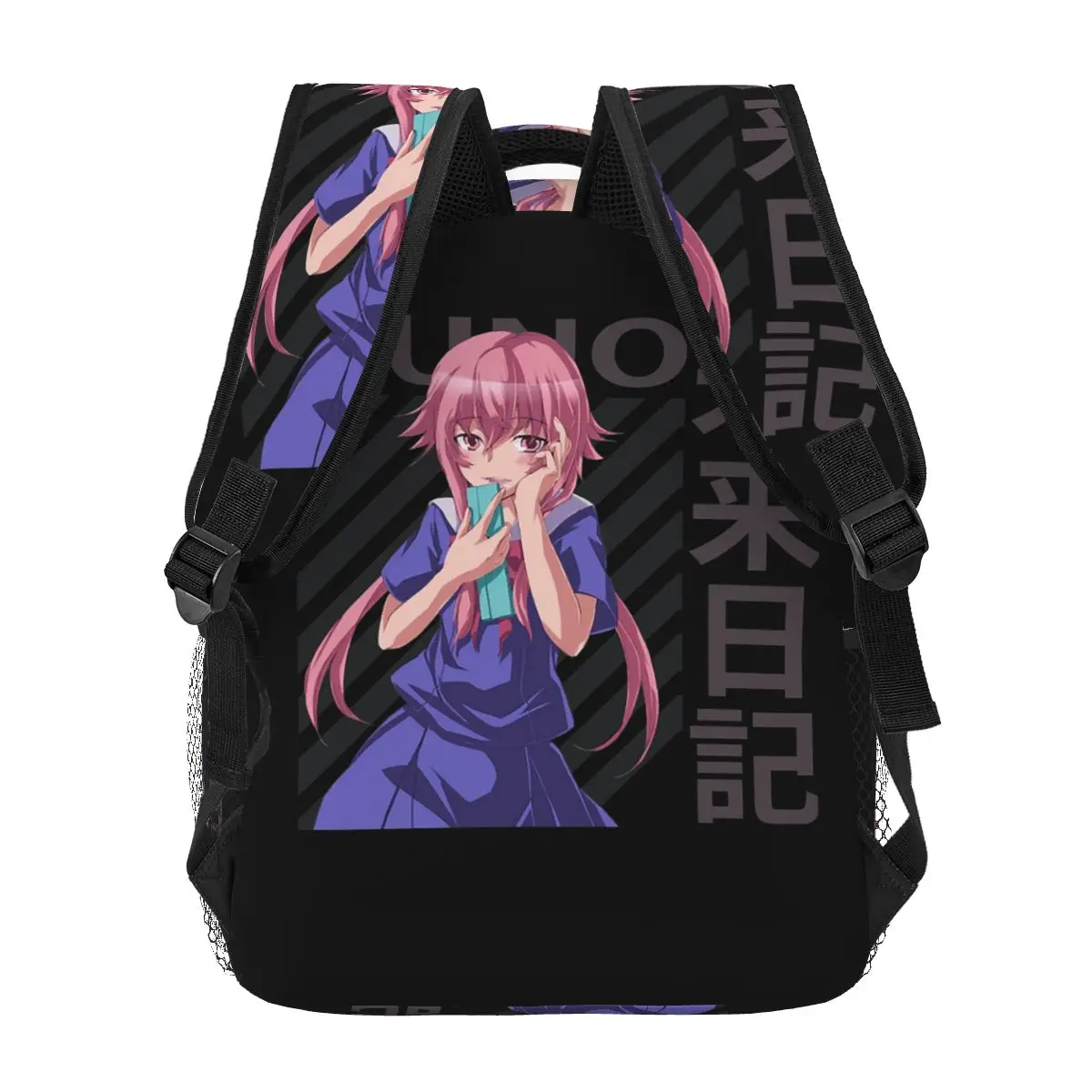 Yuno Gasai โดย Mirai Nikki กระเป๋าเป้สะพายหลังขายร้อน Daypack ความจุขนาดใหญ่เด็ก BookBag กระเป๋านักเรียนกระเป๋าสะพายสําหรับผู้ชายผู้หญิง