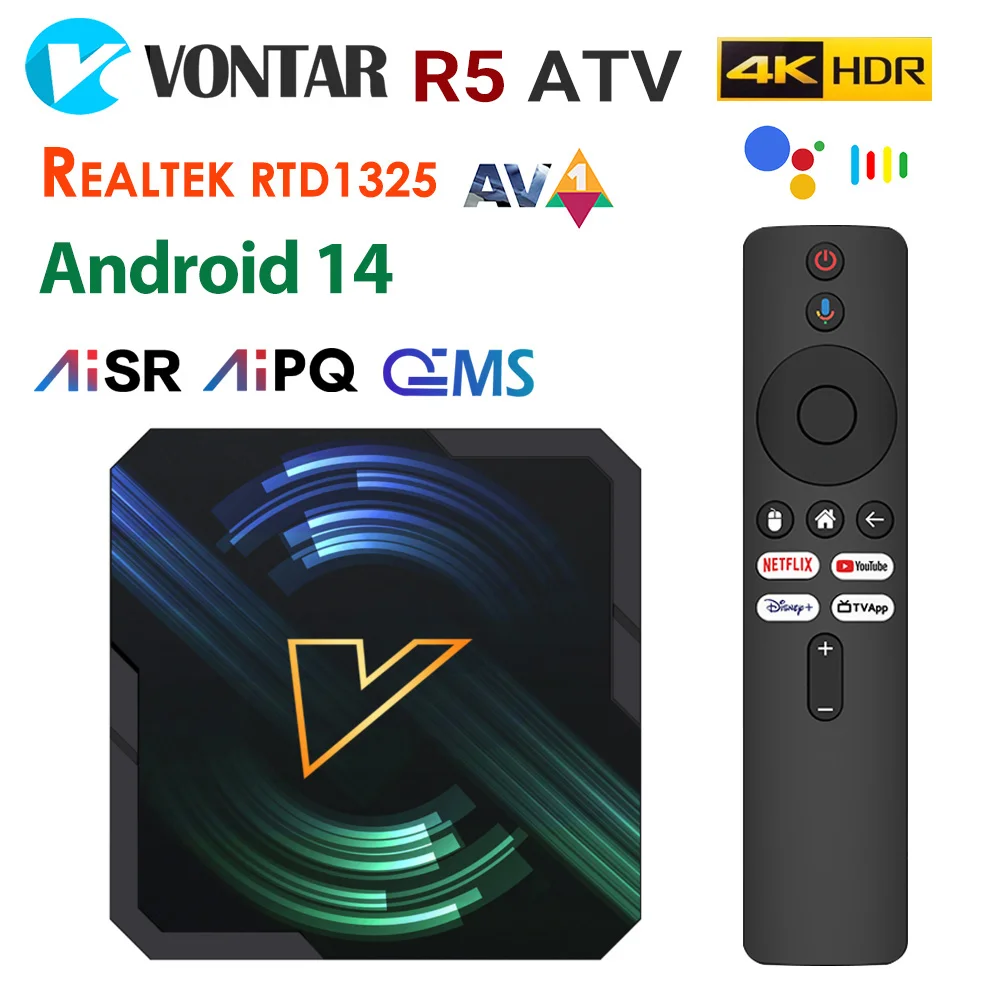 VONTAR ATV Android14 TV Box Realtek1325 CPU A55 Edge AI Mali-G57 GPU compatible con AI-PQ AI-SR HDR Wifi6 reproductor multimedia decodificador
