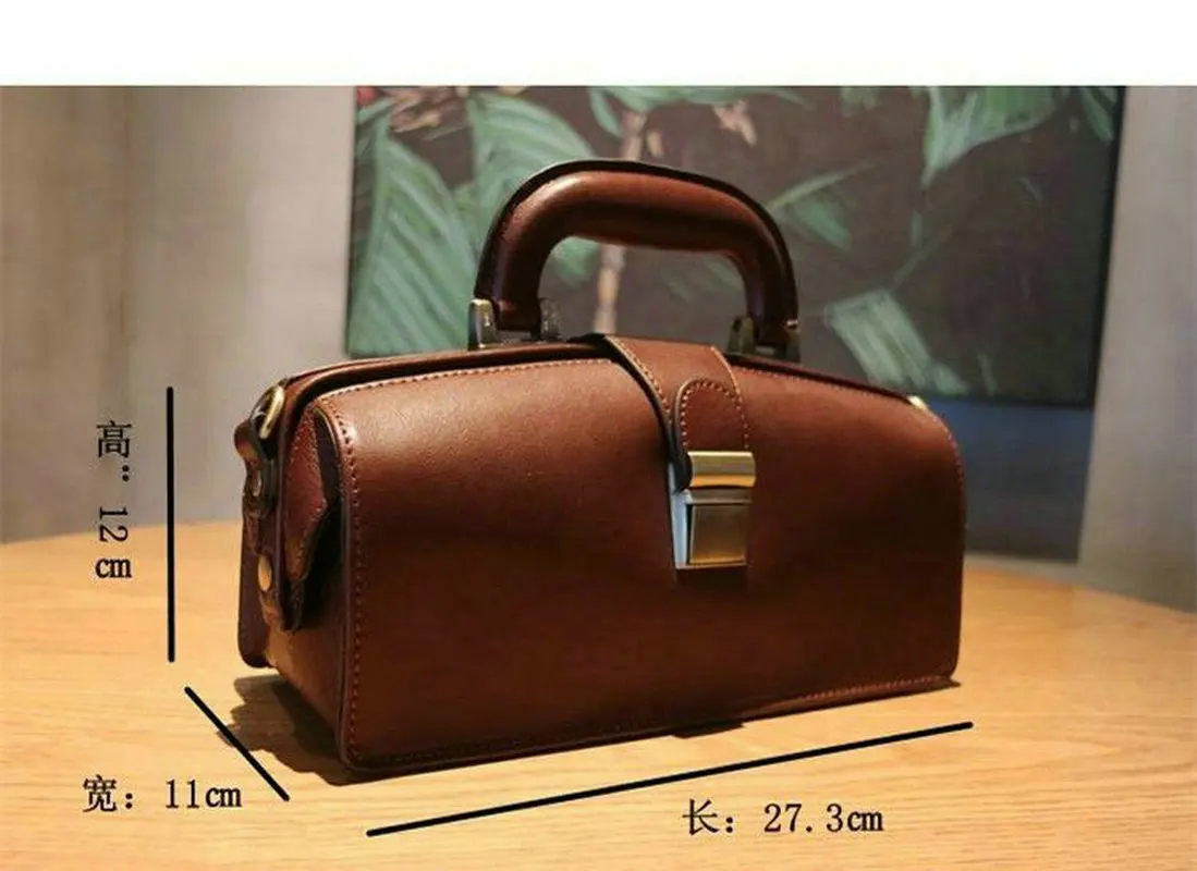 2024 Luxury Handbag Leather women\'s bag handmade doctor bag retro messenger bag French handbag women\'s first layer cowhide bag