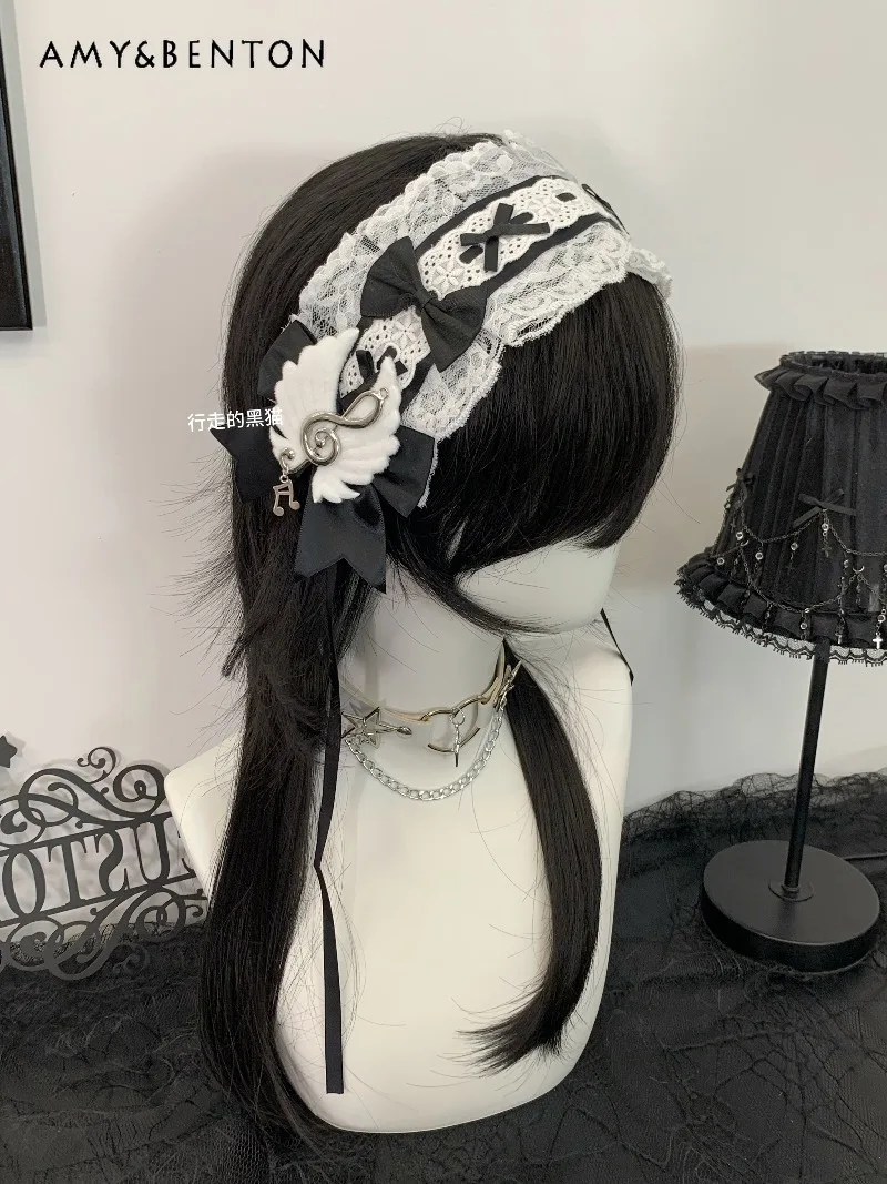 اليابانية الأصلية لوليتا Harajuku نمط القوطية المرقعة هيرباند الألغام سلسلة ثقافة فرعية مقوس دانتيل الثقيلة الحرفية لطيف Headbands #4
