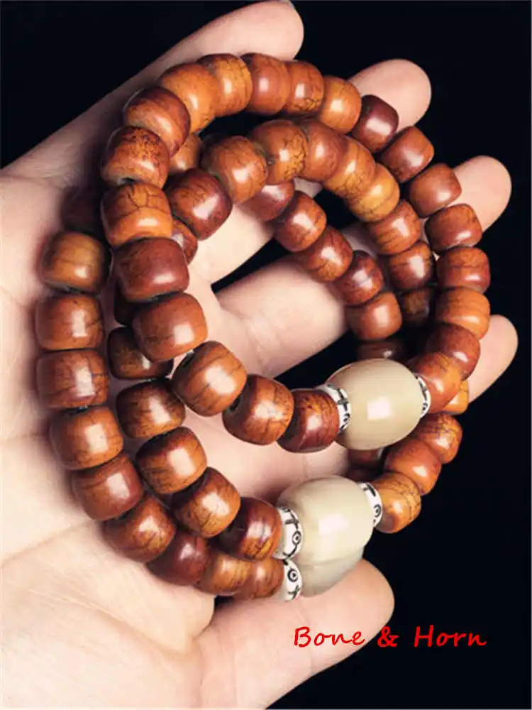 Tibetan Bracelet Stretch Old Color with Barrel Ox Horn Spacer for Man Woman BB-032 - view 5