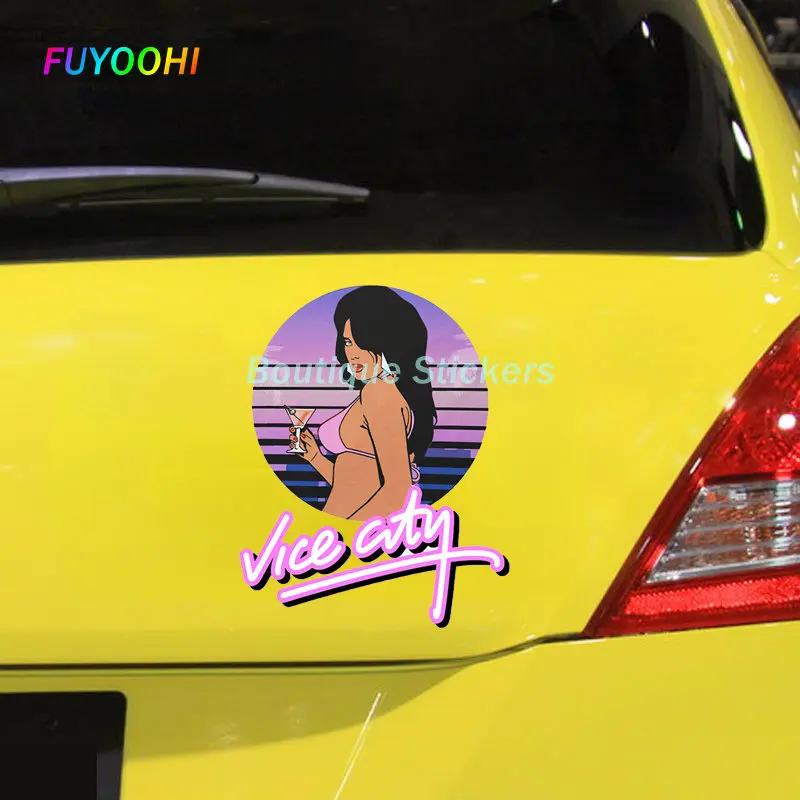 FUYOOHI ملصقات اللعب سرقة السيارات الكبرى GTA نائب مدينة ملصقات السيارات الشارات المألوف اكسسوارات السيارات خدش واقية ديكور