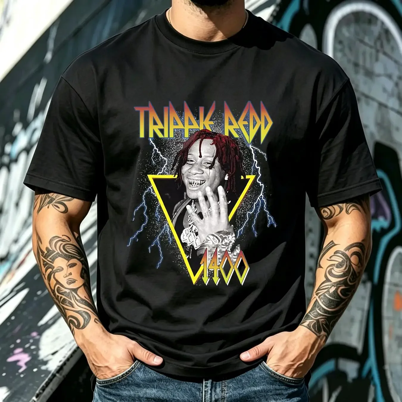 washed T Shirt Trippie Red 1400 Hip Hop Rap 420 Smokn Lighting Large long or short sleeves vintage Washed Breathable