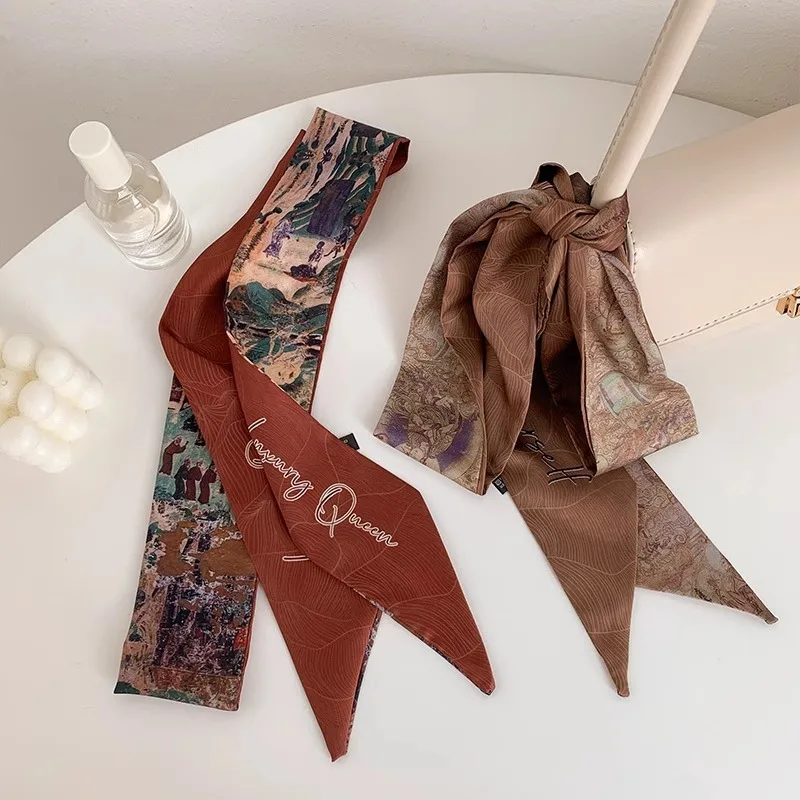 

Dunhuang Style Long Scarf Satin Ribbon Hair Tie Bag Strap Vintage Chinese Style Neck Scarf Accessory for Daily Outing Party Wear