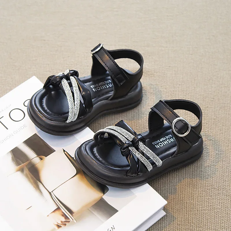 Summer Sandals Cartoon Kids Comfortable Buckle Crystal Hollow Beautiful Soft Students Baby Girls Elegant Princess Daily