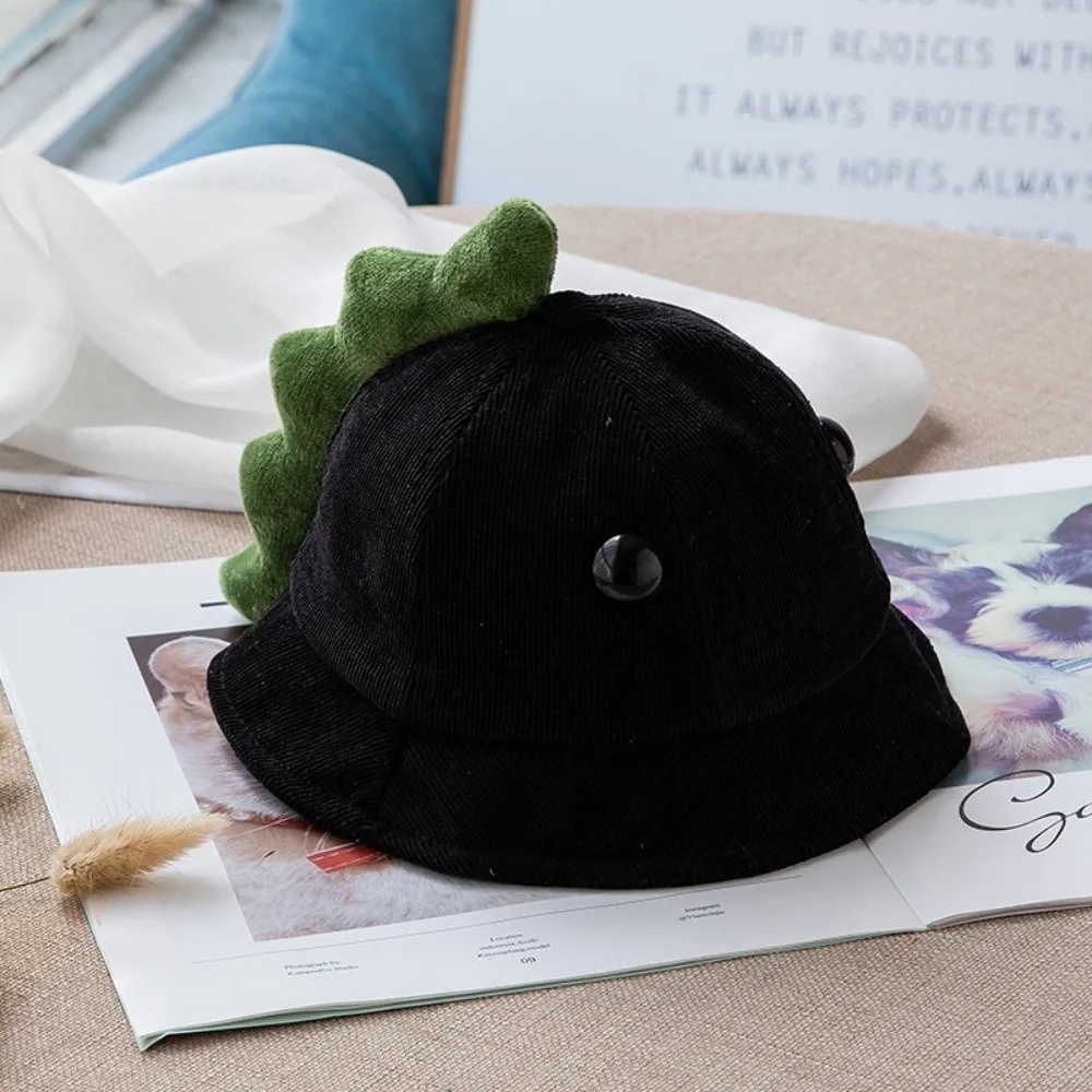 

3D Design Dino Baby Fisherman Hat Cute Style Unisex Design Korea Plaid Bucket Hat Cartoon Warm Material Baby Fisherman Cap