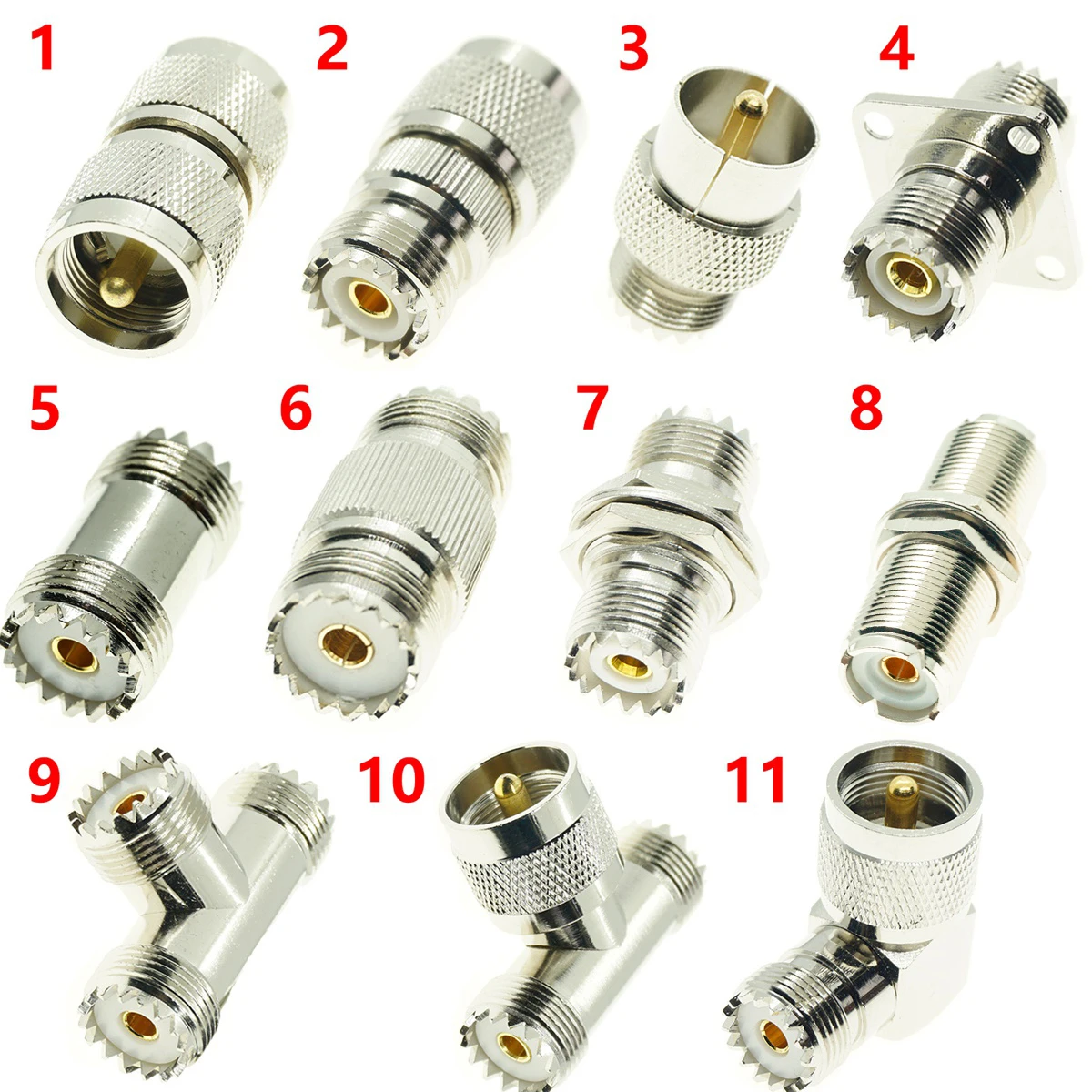 1Pcs SO239 PL259 UHF Male Female To UHF Connector Jack Plug N Flange Right Angle Coax conector set RF Copper Coaxial Adapter