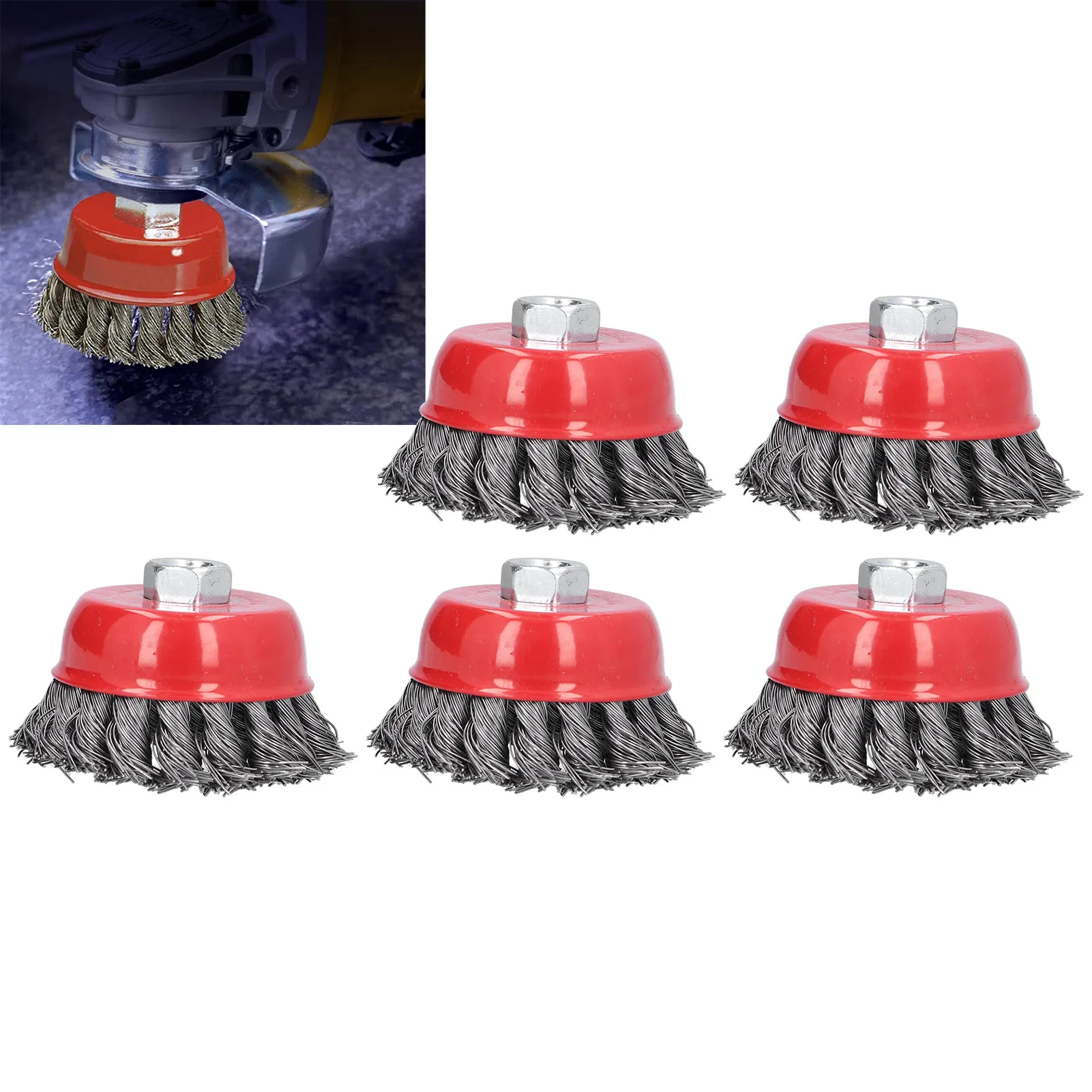 5Pcs 3in Wire Wheel Brush Rust Removal Steel Twisted Cup Brush Polishing Cleaning Accessories M10 Thread