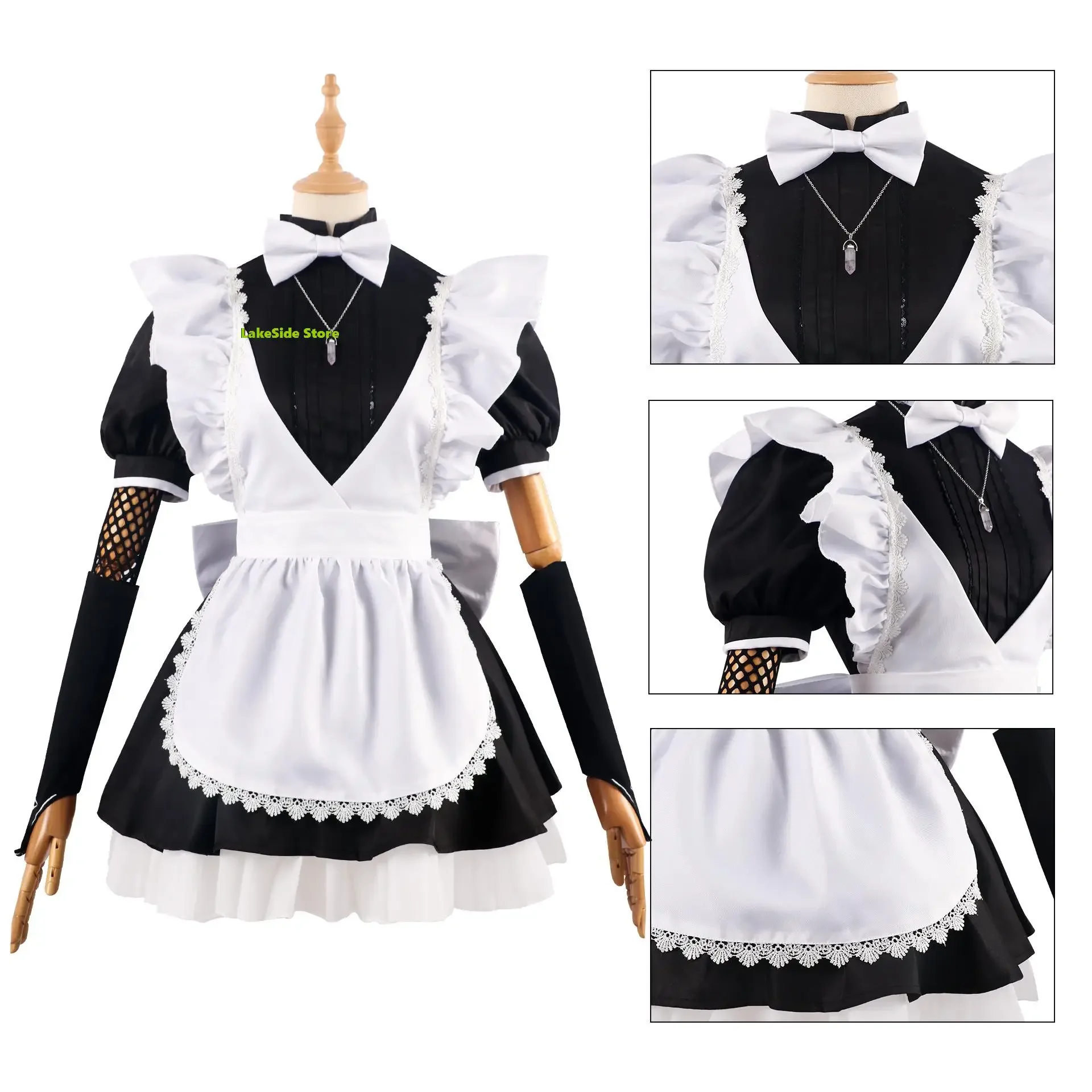Anime WPanama er planchers amouche Maid Uniform, Genshin Impact Cosplay Costume, Black Lolita, Short Sleeve Maid fur s with Ruffle, Apron3XL