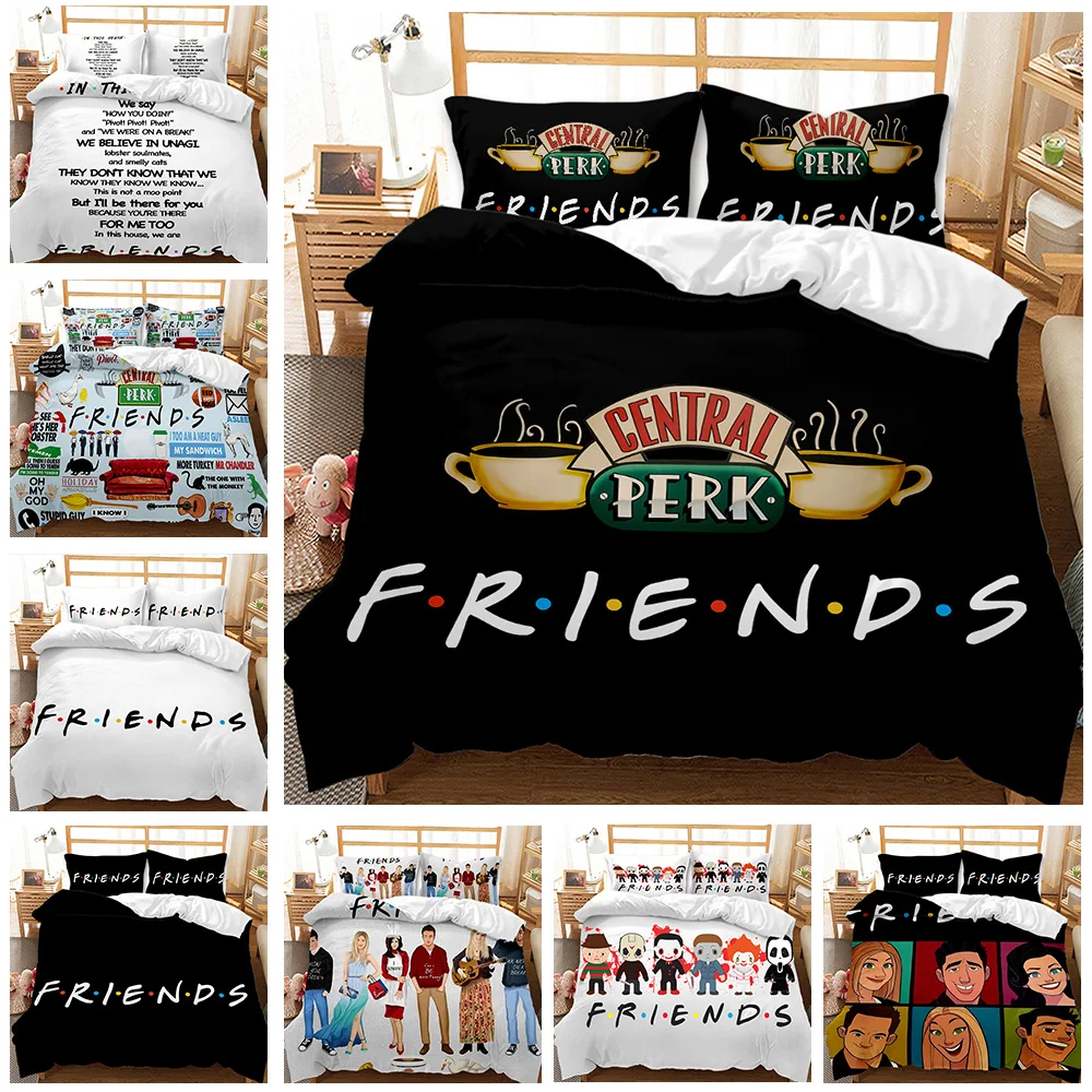 Friends Forever Bedding Duvet Cover With 2 Pillows Simple Style Bedding Set Relaxed Soft Queen Size Modern Home Pattern Style