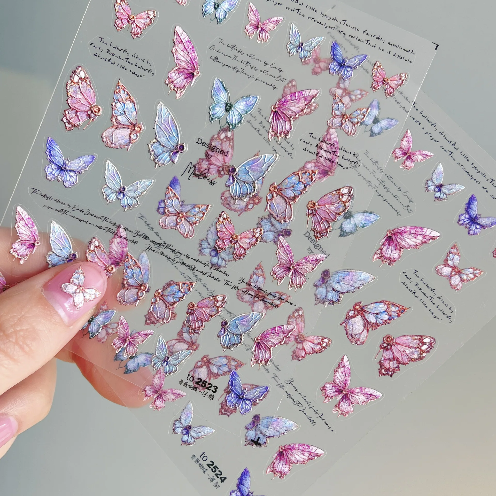 Pink Purple Dressy Butterfly 3D Self Adhesive Nail Art Sticker Electro Gold Proces Metallic Gloss Manicure Decal Makeup 5D Woman