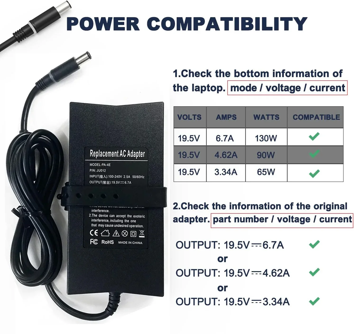 Laptop AC Adapter Charger for Dell Inspiron D410 15PR-1845W M5010 VJCH5 9400 6000D 8600C E5410