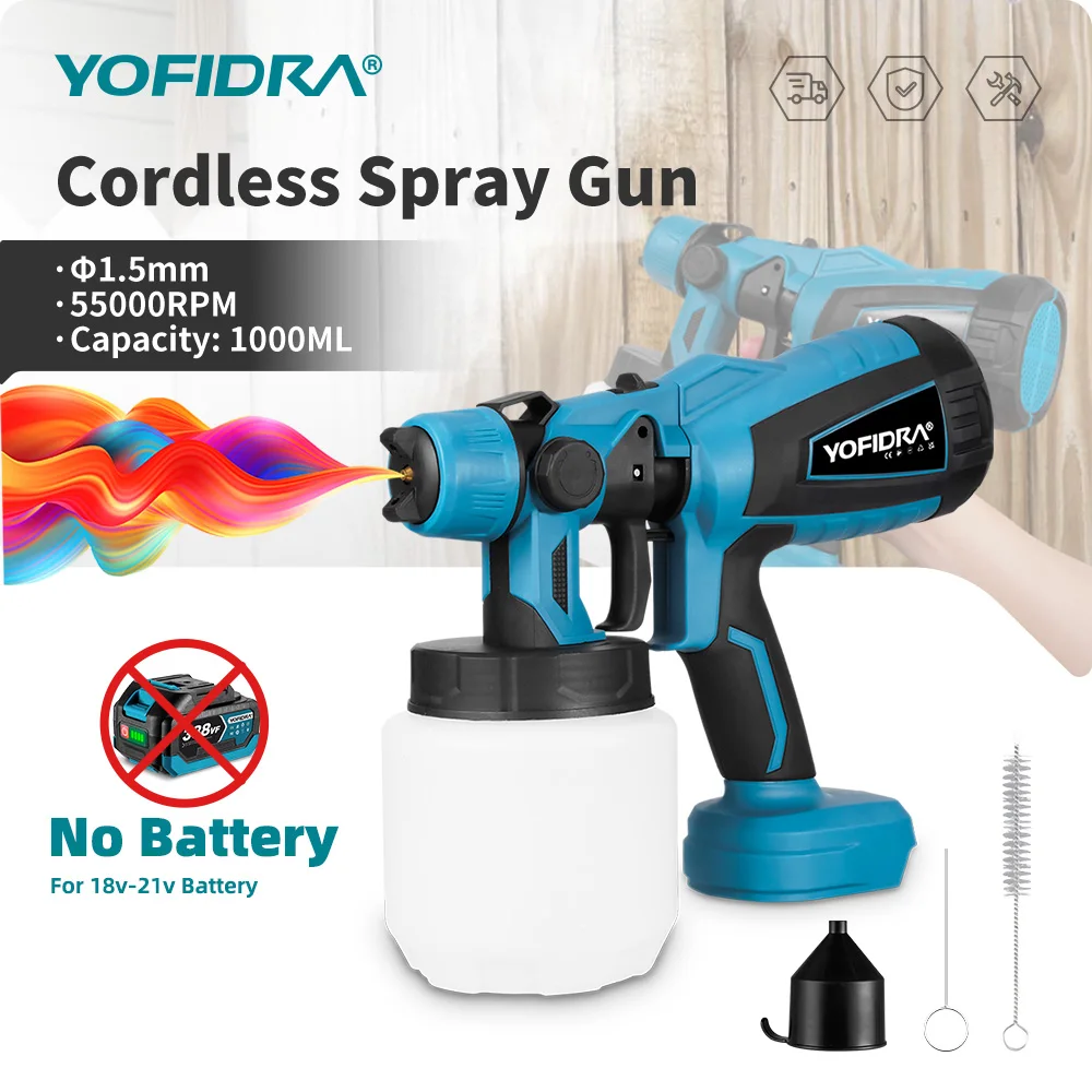 

YOFIDRA 1000ML Electric Spray Gun Cordless Portable Paint Sprayer Furniture Coating Airbrush Power Tools For 21V 18V Battery Pin