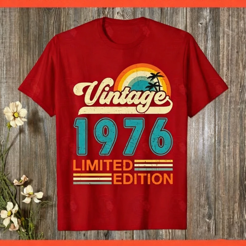 1976 50th Birthday Instant Download Limited Edition All Original Parts Vintage Birthday Printed T-Shirt Top Design Short-sleev